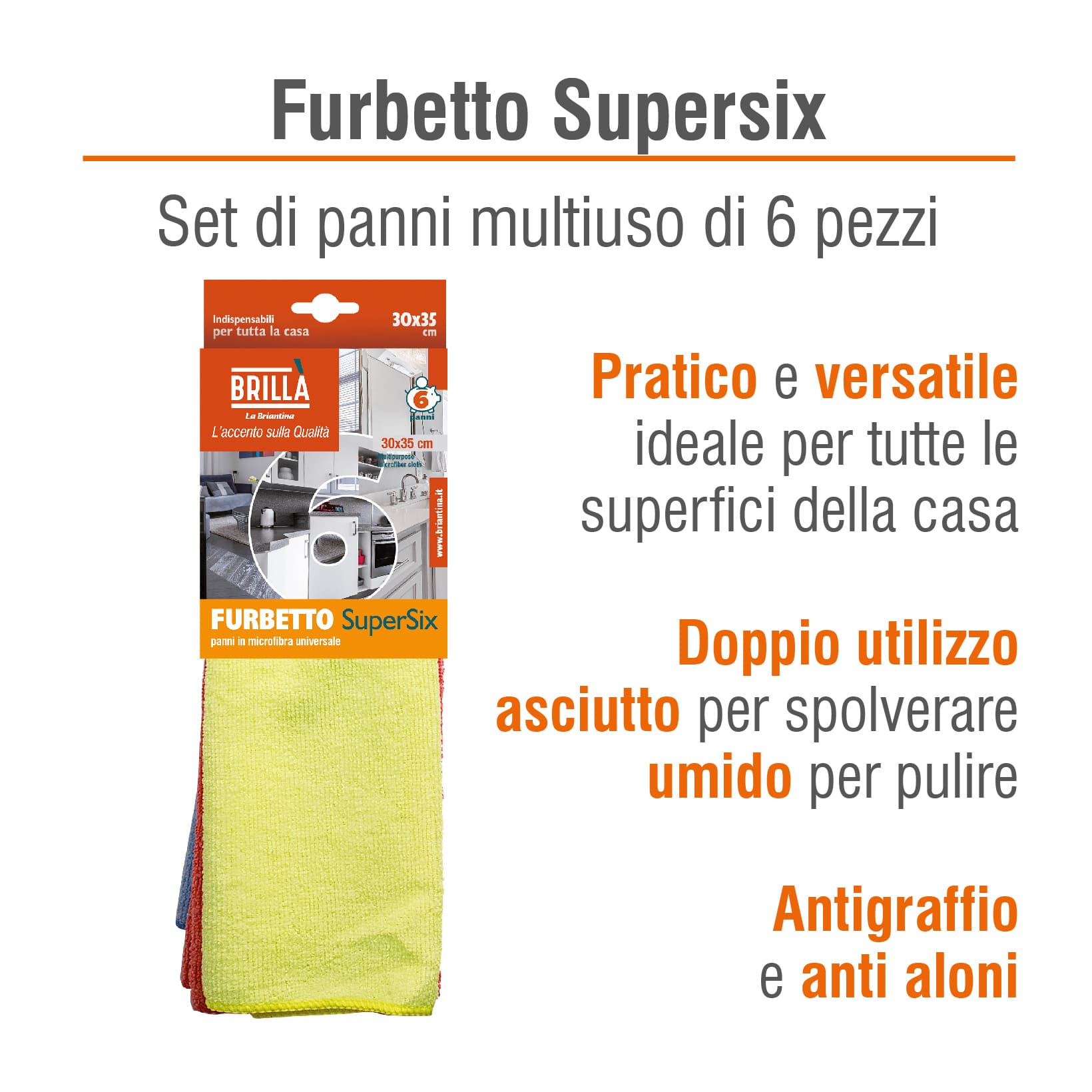 SET PANNI MICROFIBRA FURBETTO MULTIUSO: 6 PANNI