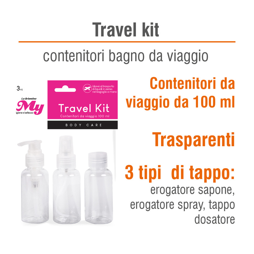 CONFEZIONE CONTENITORI DA VIAGGIO 100 ML: 3 CONTENITORI